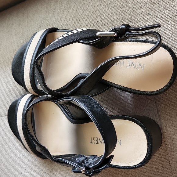 Nine West Size 6 "Goodieo" Heeled Open Toe Black and Cream - Picture 4 of 8